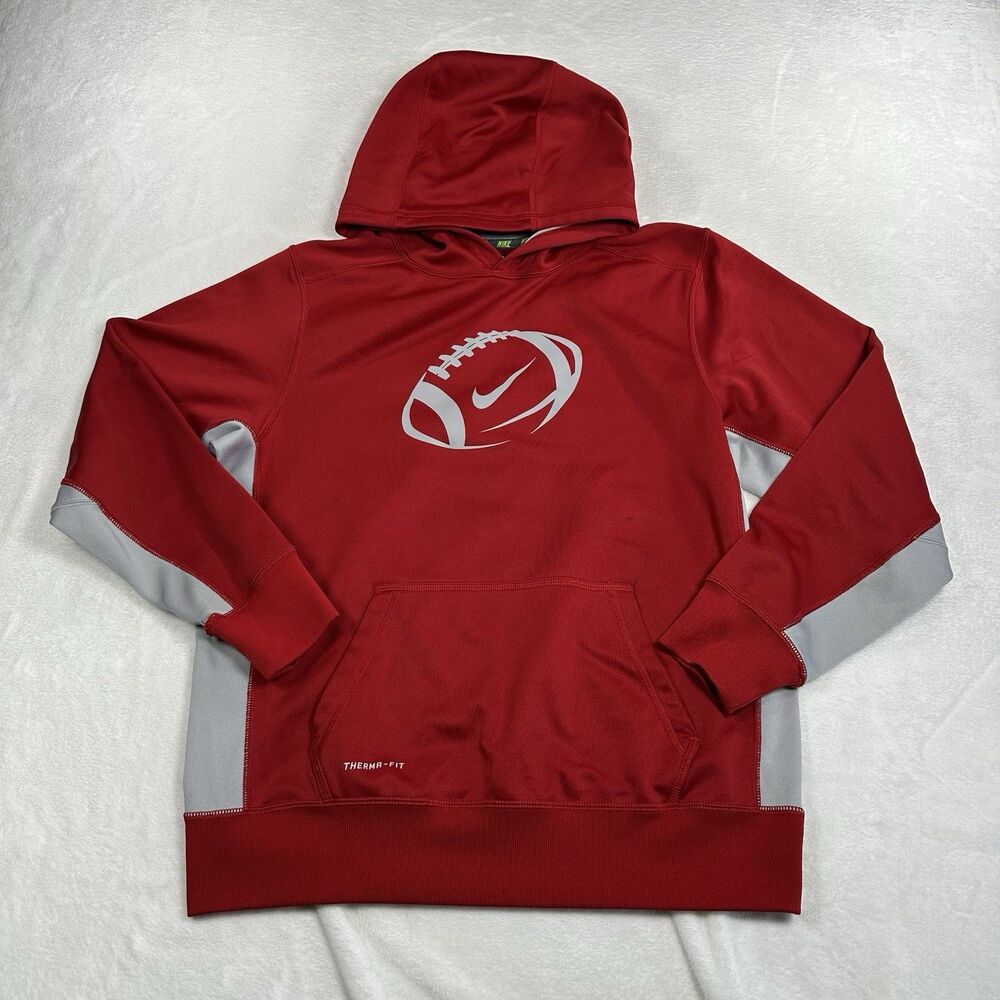 Nike Therma-FIT Football Hoodie Mens‎ XL Red Gray Pullover Sweatshirt Athletic